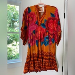 Farm Rio by Anthropologie Long Sleeve Deep V Neck Dress Size S Small